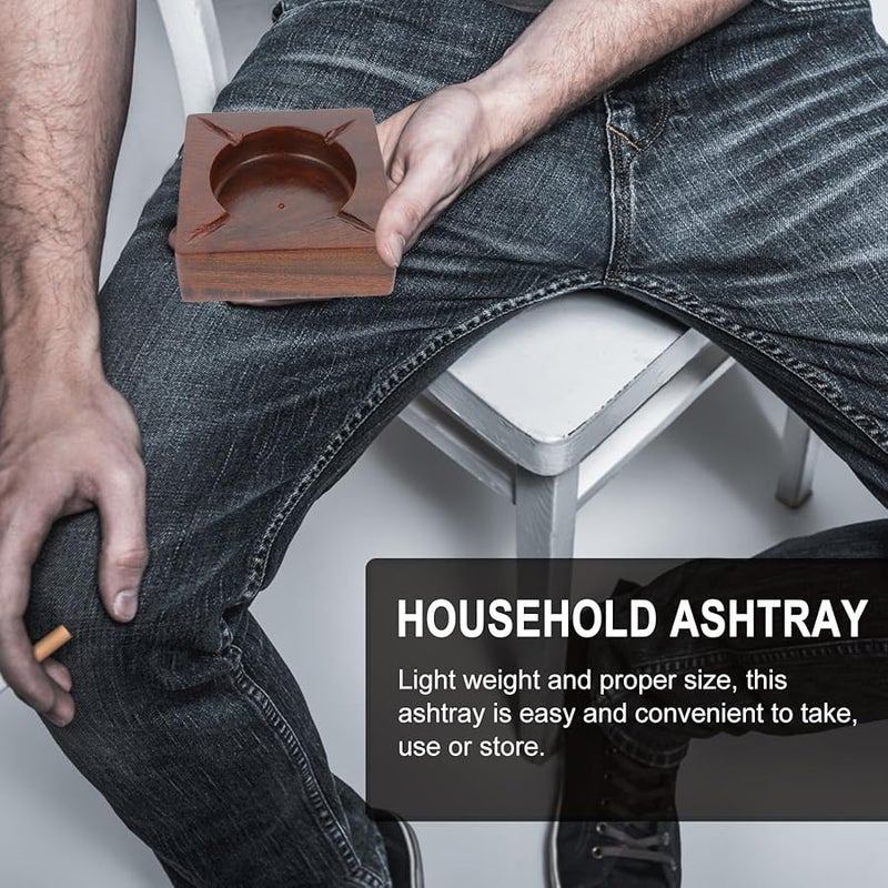 منفضة سجائر من خشب الجوز حامل رماد السجائر علبة مكتبية من الخشب الصلب للمنزل والمكتب - Image 3